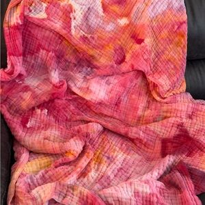 Hand Dyed Throw Blanket- Ice Dye Muslin Beautiful Pinks, Orange and Purple